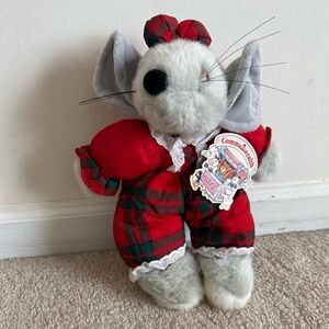 Commonwealth Christmas Mouse Plush Girl In Red Frilly Pajamas Vtg Stuffed Animal